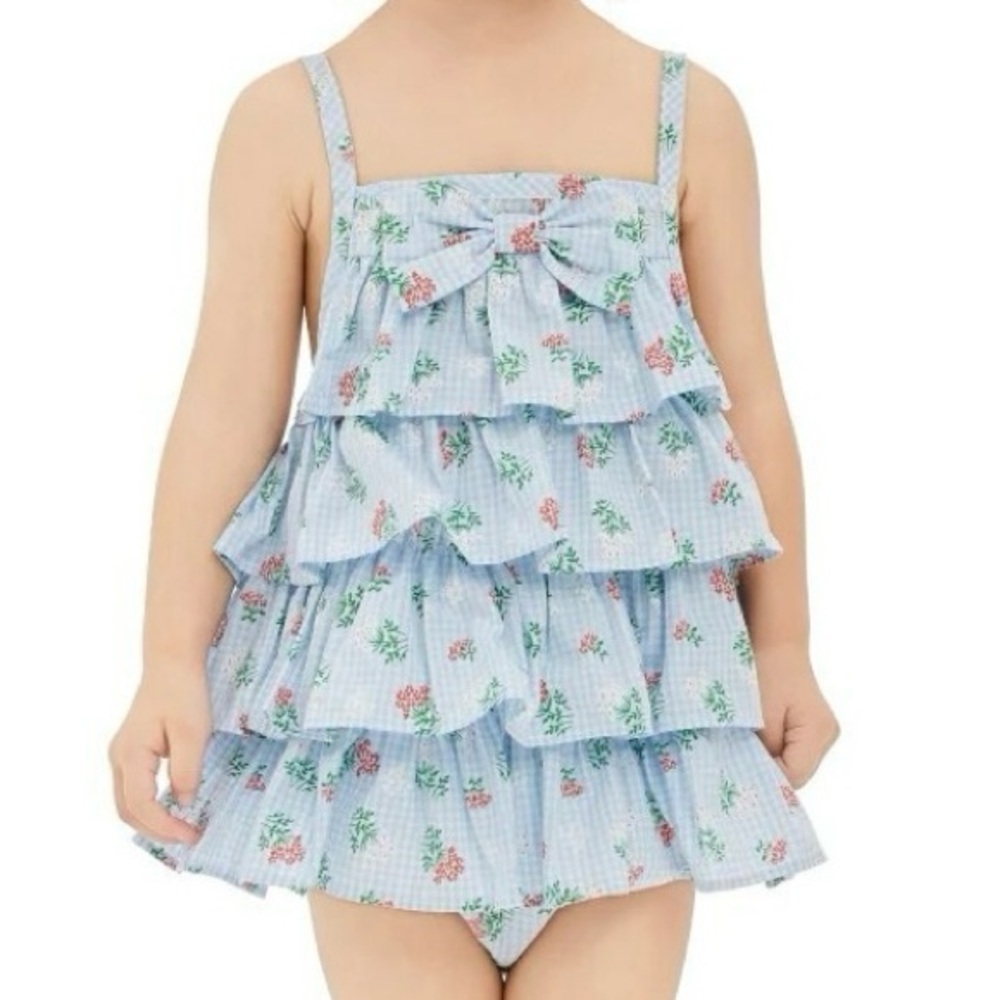 Little Me Blue Gingham Ruffle Romper